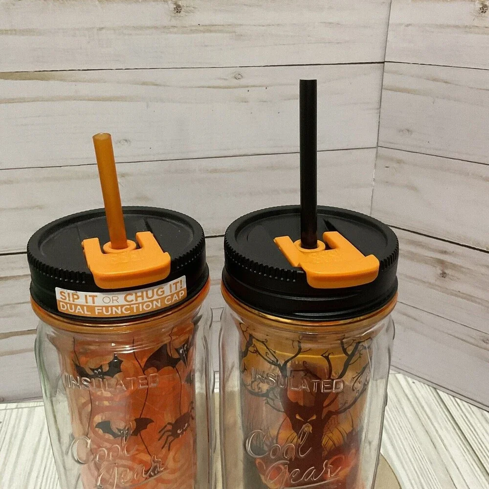 2013 Cool Gear Halloween Double Wall Insulated Mason Jar Tumblers Lot Of 2
